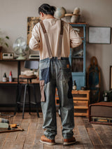 Contrast Denim Overalls - Threadford