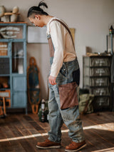 Contrast Denim Overalls - Threadford