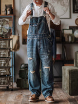 Artisan Distressed Denim Bib Overalls - Threadford
