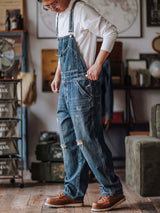 Artisan Distressed Denim Bib Overalls - Threadford