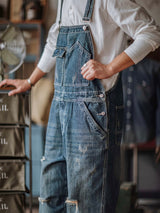 Artisan Distressed Denim Bib Overalls - Threadford