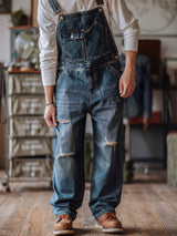 Artisan Distressed Denim Bib Overalls - Threadford