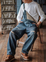 Artisan Distressed Denim Bib Overalls - Threadford