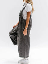 Loose Fit Distressed Denim Overalls - Threadford