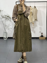 Vintage-Inspired Cargo Overall Dress - Threadford