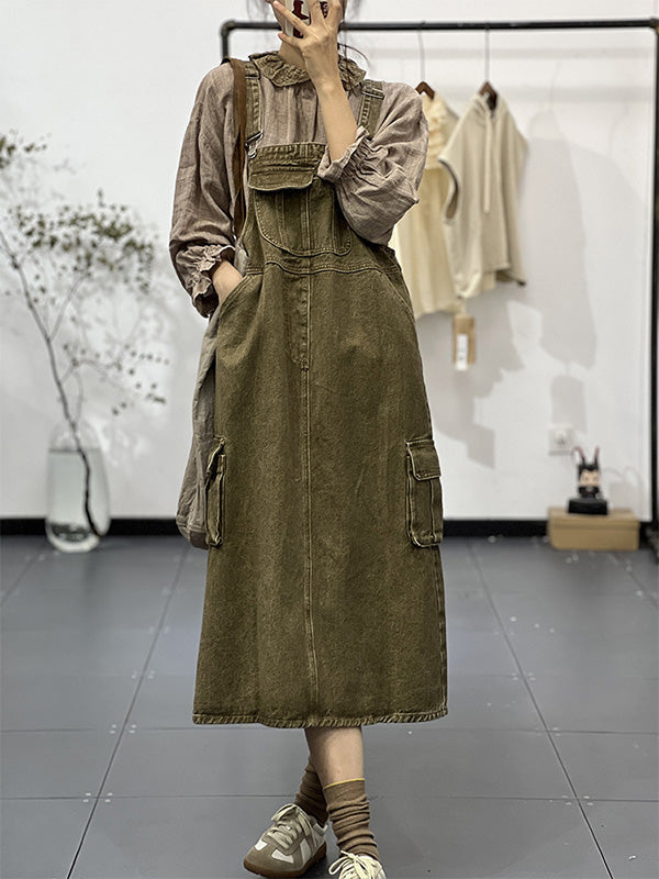 Vintage-Inspired Cargo Overall Dress - Threadford