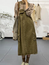 Vintage-Inspired Cargo Overall Dress - Threadford