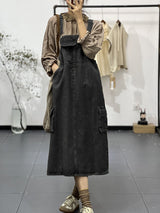 Vintage-Inspired Cargo Overall Dress - Threadford