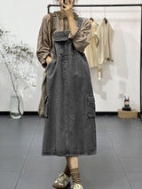 Vintage-Inspired Cargo Overall Dress - Threadford