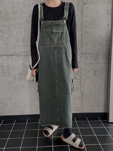 Vintage-Inspired Cargo Overall Dress - Threadford