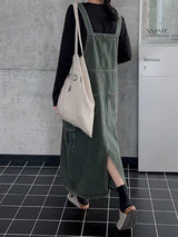 Vintage-Inspired Cargo Overall Dress - Threadford