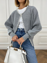 Pearl Trim Ripped Hem Cardigan - Maison Sydney