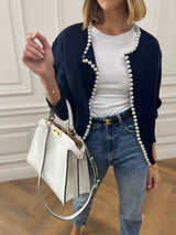 Pearl Trim Ripped Hem Cardigan - Maison Sydney