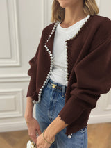 Pearl Trim Ripped Hem Cardigan - Maison Sydney