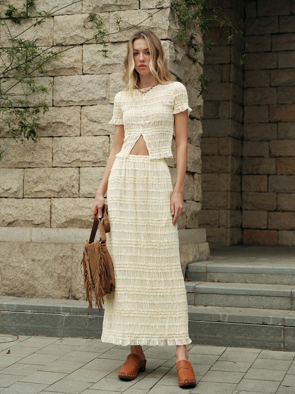 Ruffled Crop Top Skirt Set - Maison Sydney