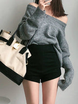 Solid High Waist Zip Shorts - Maison Sydney