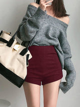 Solid High Waist Zip Shorts - Maison Sydney