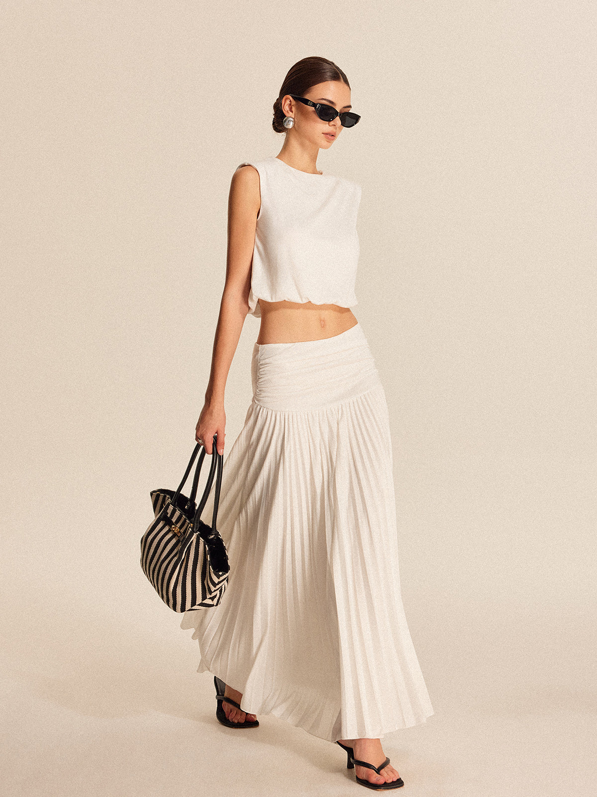 Shoulder-Padded Pleated Skirt Set - Maison Sydney