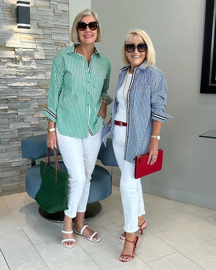 Ula ™ | Women's Striped Button-Up Shirt - Maison Sydney