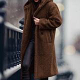 Isabella | Cozy Longline Faux Fur Coat with Hood and Open Front
