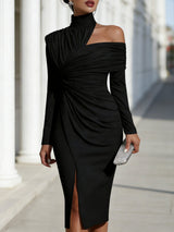 Maisie | One-Shoulder Draped Ruched Midi Dress