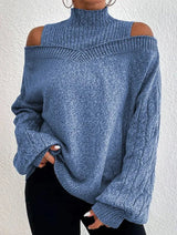 Dahlia | Cold-Shoulder Turtleneck Sweater with Textured Sleeves