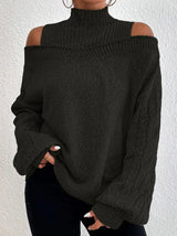 Dahlia | Cold-Shoulder Turtleneck Sweater with Textured Sleeves