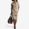 Elodie | Women's Ribbed Knit Collared Midi Sweater Dress