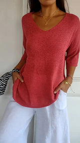 Grace | Knitted Spring Top with V-Neck