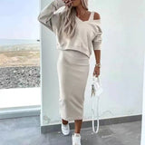 Elisa | Women's Two-Piece Dress Set with Relaxed V-Neck Sweater