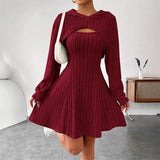 Cecilia | Ribbed Knit Dress Set with Short Hoodie