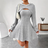 Cecilia | Ribbed Knit Dress Set with Short Hoodie