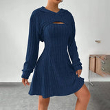 Cecilia | Ribbed Knit Dress Set with Short Hoodie