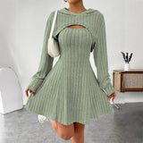 Cecilia | Ribbed Knit Dress Set with Short Hoodie
