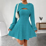 Cecilia | Ribbed Knit Dress Set with Short Hoodie