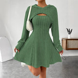 Cecilia | Ribbed Knit Dress Set with Short Hoodie