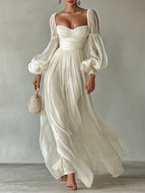 Amy | Elegant Maxi Square Neck Long Dress with Sleeves