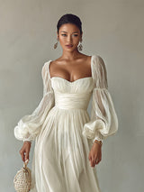 Amy | Elegant Maxi Square Neck Long Dress with Sleeves