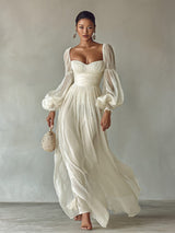 Amy | Elegant Maxi Square Neck Long Dress with Sleeves