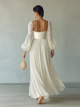 Amy | Elegant Maxi Square Neck Long Dress with Sleeves