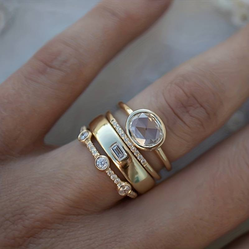Lily - Gold Ring Set with Zirconia Accents - Threadford