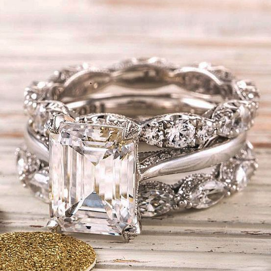 Retro Silver Sparkling Stacking Ring - Threadford