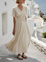 Women Loose Striped Print Dress - Threadford