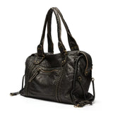 Stylish Vintage Black Leather Handbag - Threadford