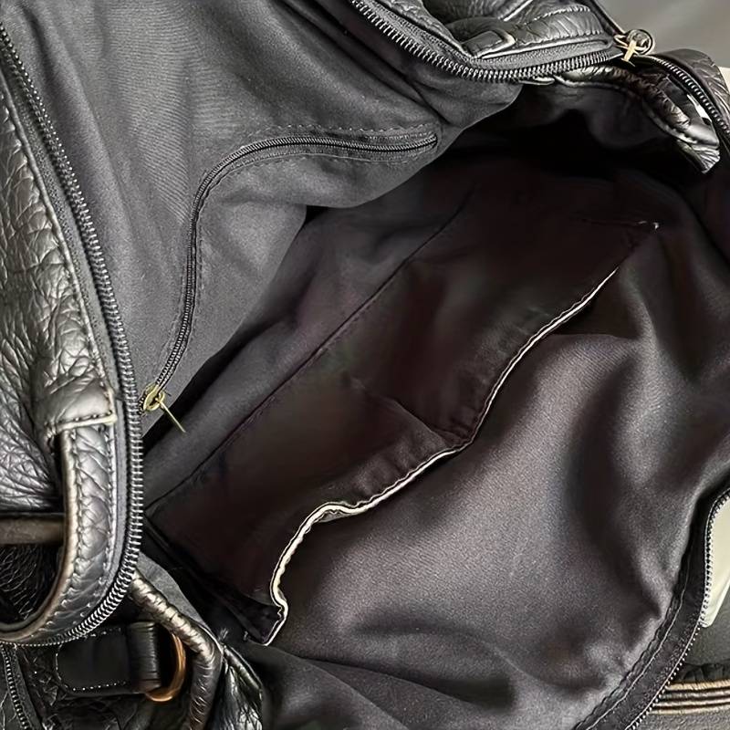 Stylish Vintage Black Leather Handbag - Threadford