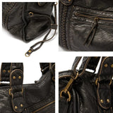 Stylish Vintage Black Leather Handbag - Threadford
