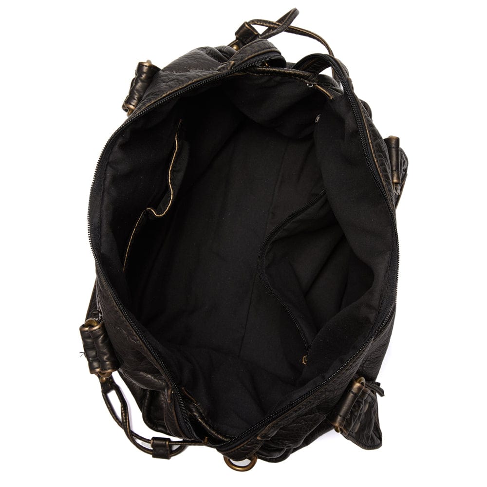 Stylish Vintage Black Leather Handbag - Threadford