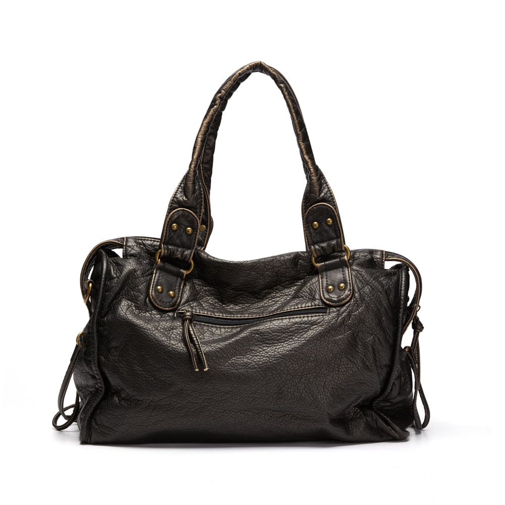 Stylish Vintage Black Leather Handbag - Threadford