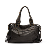 Stylish Vintage Black Leather Handbag - Threadford