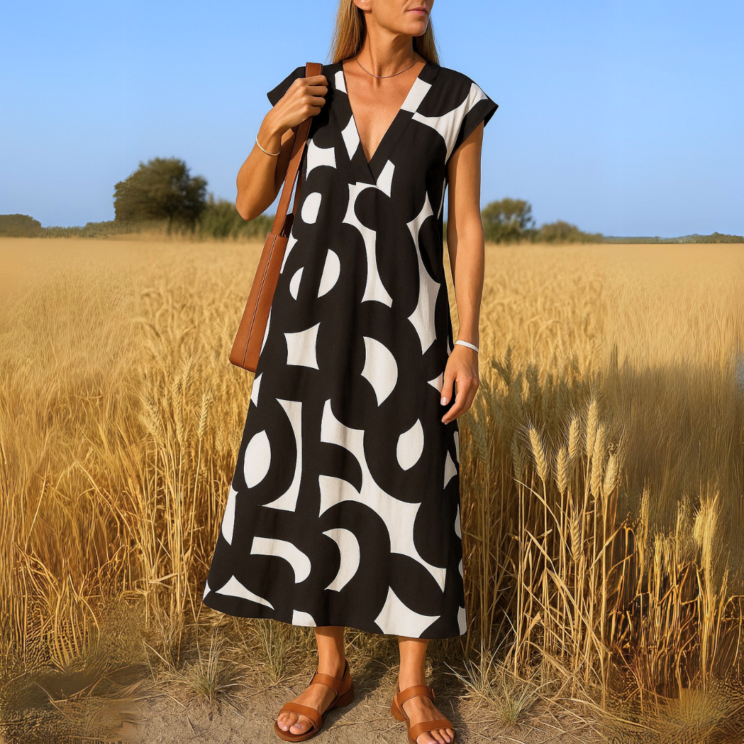 Valérie | Flowing Dress with V-Neck - Threadford